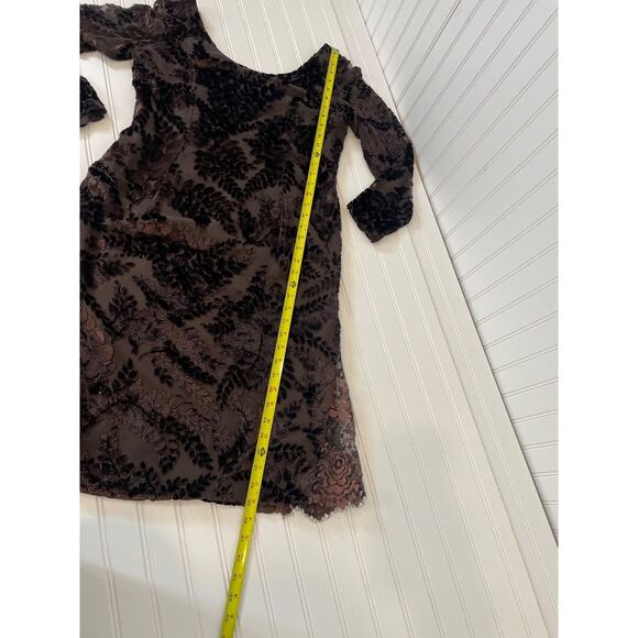 Fabian Molina Brown Leaf Textured & Lace Insert Midi Shift Dress Size M - Picture 9 of 9